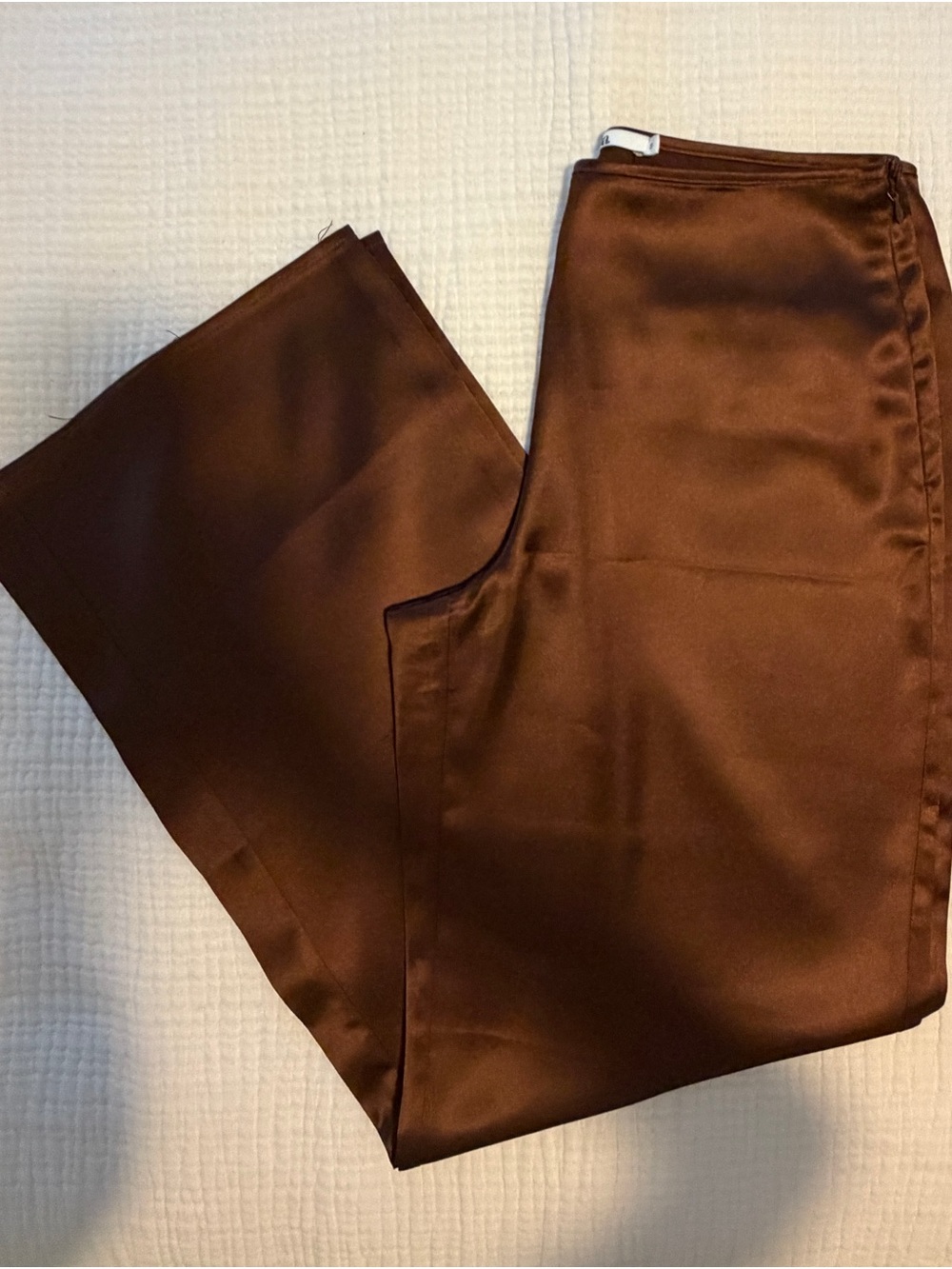 Wide-Leg Satin Pants in Chocolate Brown